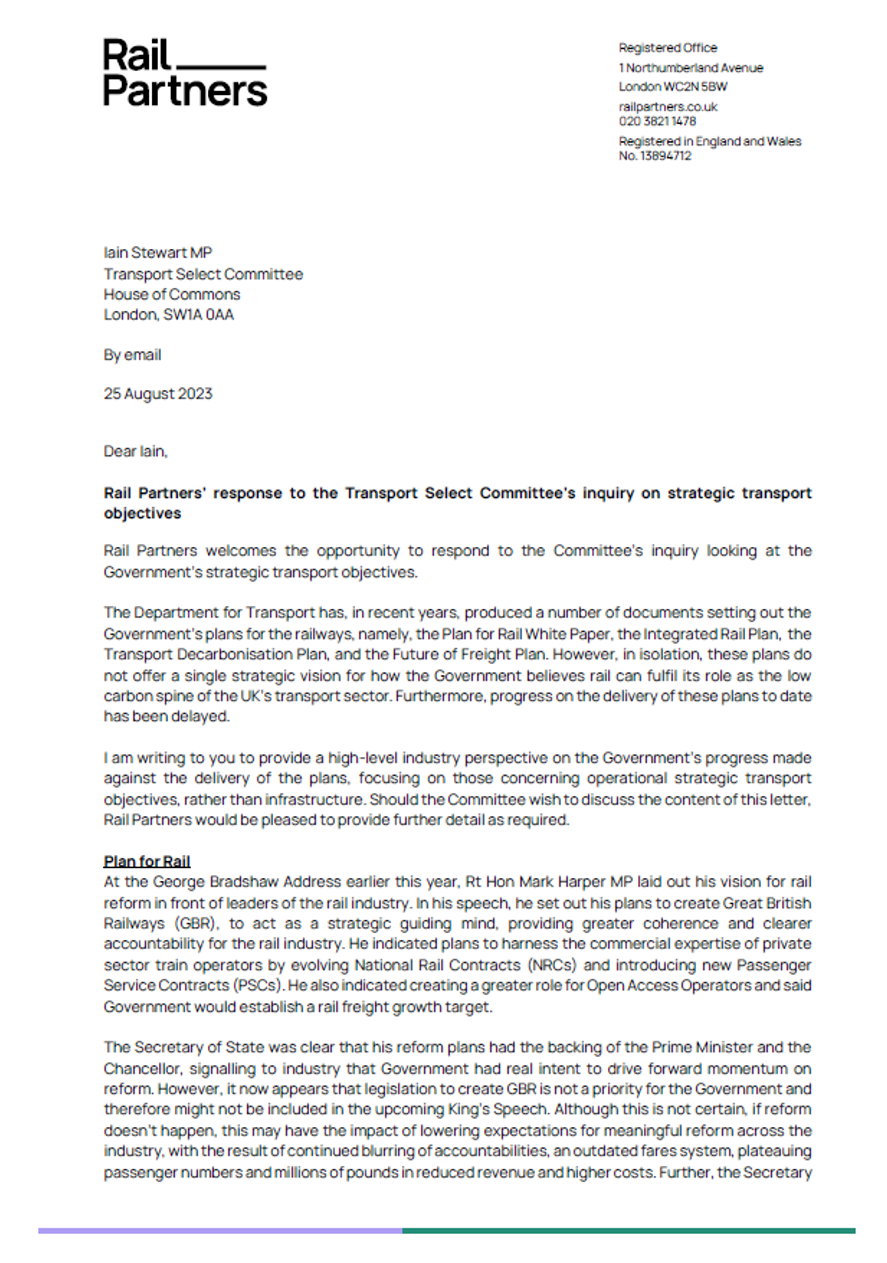 Response to the Transport Select Committee’s inquiry on strategic transport objectives